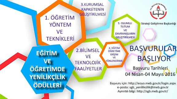 Eğitim ve Öğretimde Yenilikçilik Ödülleri Başvuruları 2016 (4 Nisan - 4 Mayıs 2016)